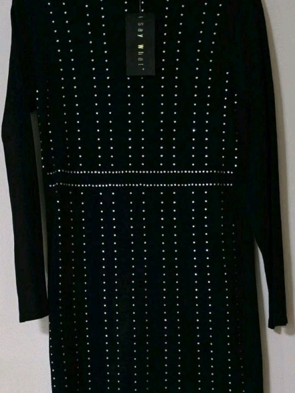 Say What? Black Long Sleeve Studded Midi Dress